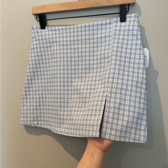 ALTAR’D STATE Ivory Blue Kit Plaid Mini Skirt w/ 5” Side Slit NWT - Picture 2 of 11